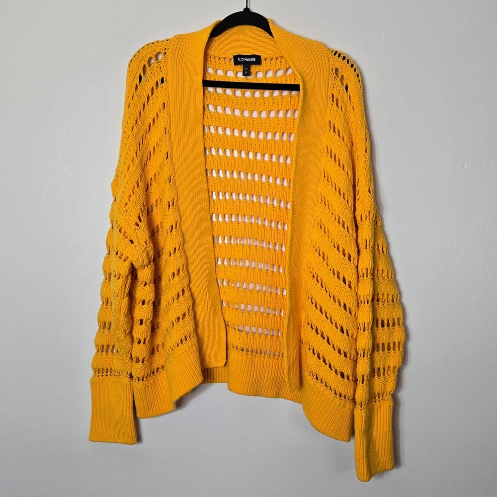Express Womens‎ Mustard Yellow Open Knit Cardigan Sweater XL 400435